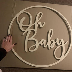 QPARTYFIRE Oh Baby sign close-up letters ideal for photo backdrop.