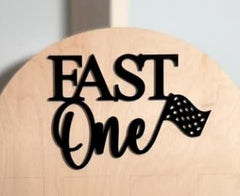QPARTYFIRE Wooden racing banner enhances birthday décor with warm wood tone