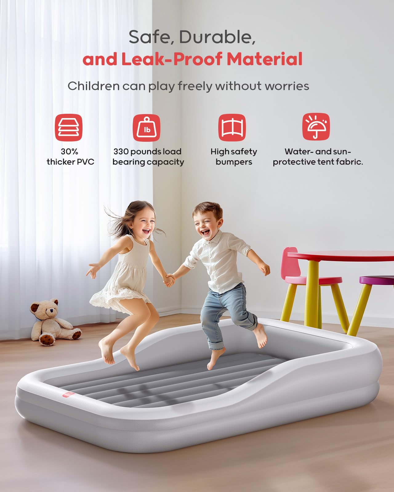 QPAU toddler bed with built-in safety bumpers prevent falls during nap time