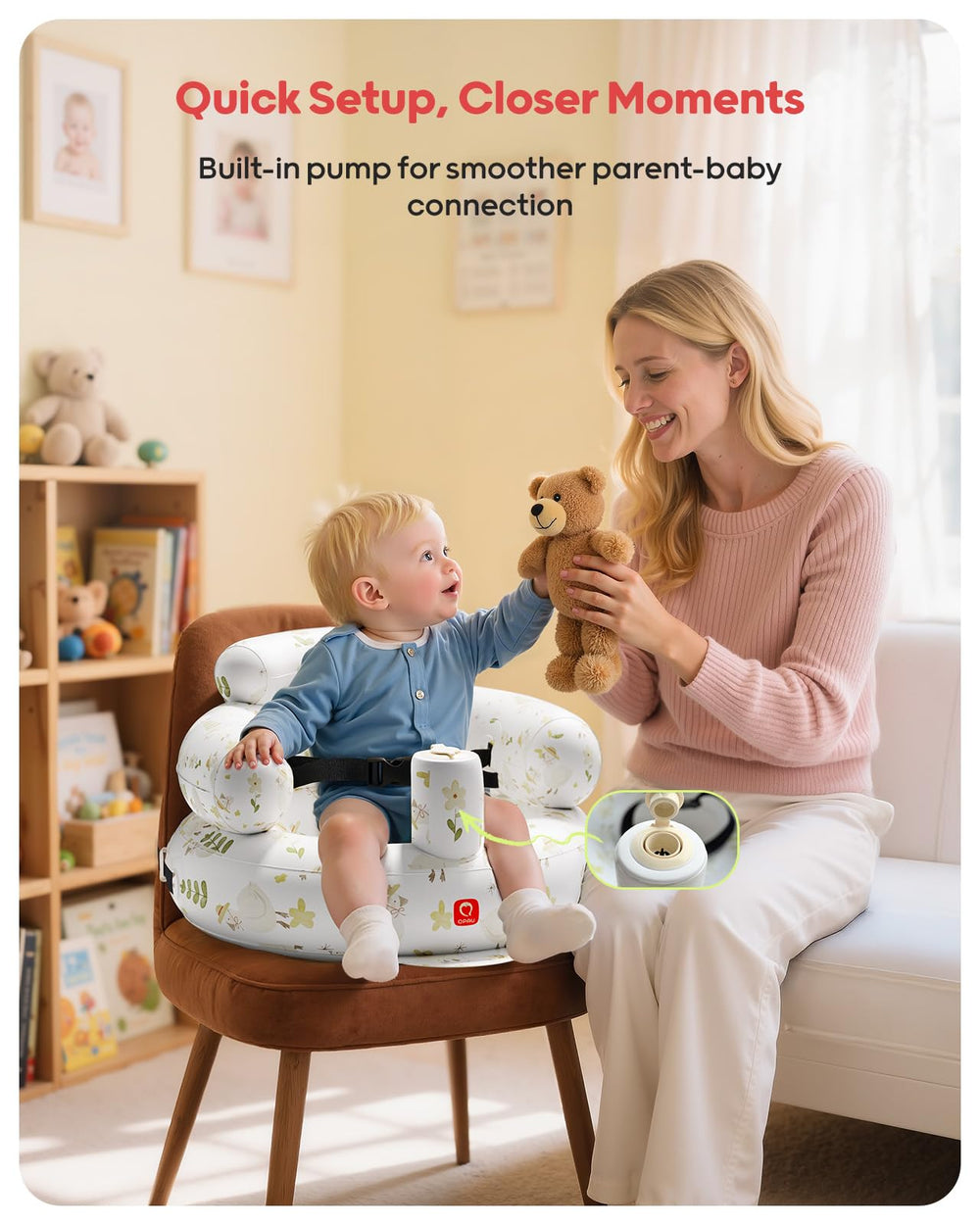 QPAU breathable mesh seat keeps baby cool during use.