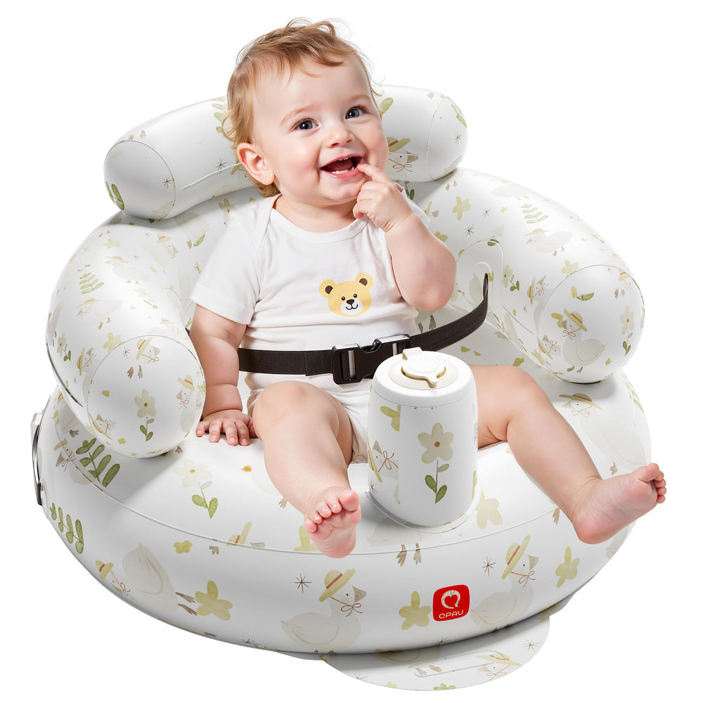 QPAU inflatable baby seat with built in pump for quick, portable inflation.