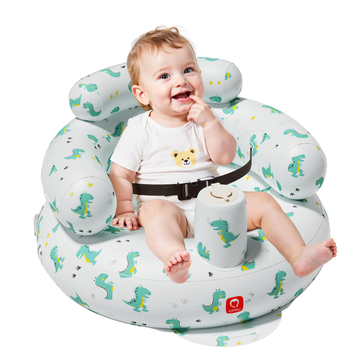 QPAU inflatable baby seat folded for easy portability on the go