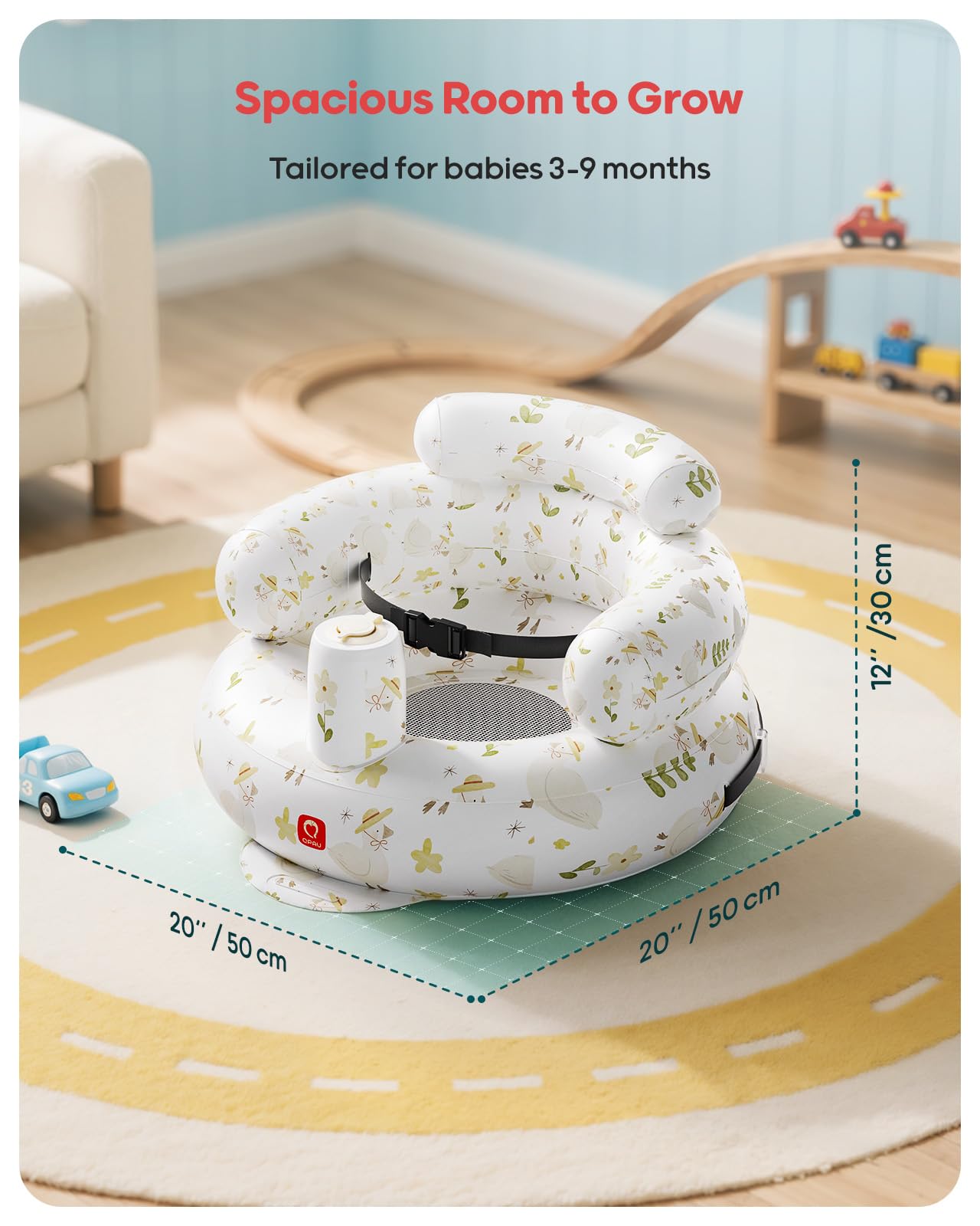 QPAU multi-use baby seat for feeding, play, and travel.