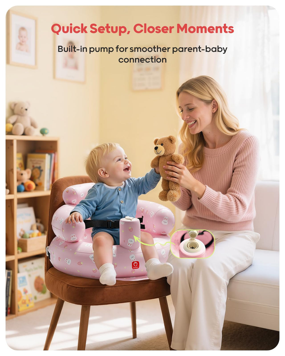 QPAU inflatable baby seat inflated quickly with built in pump