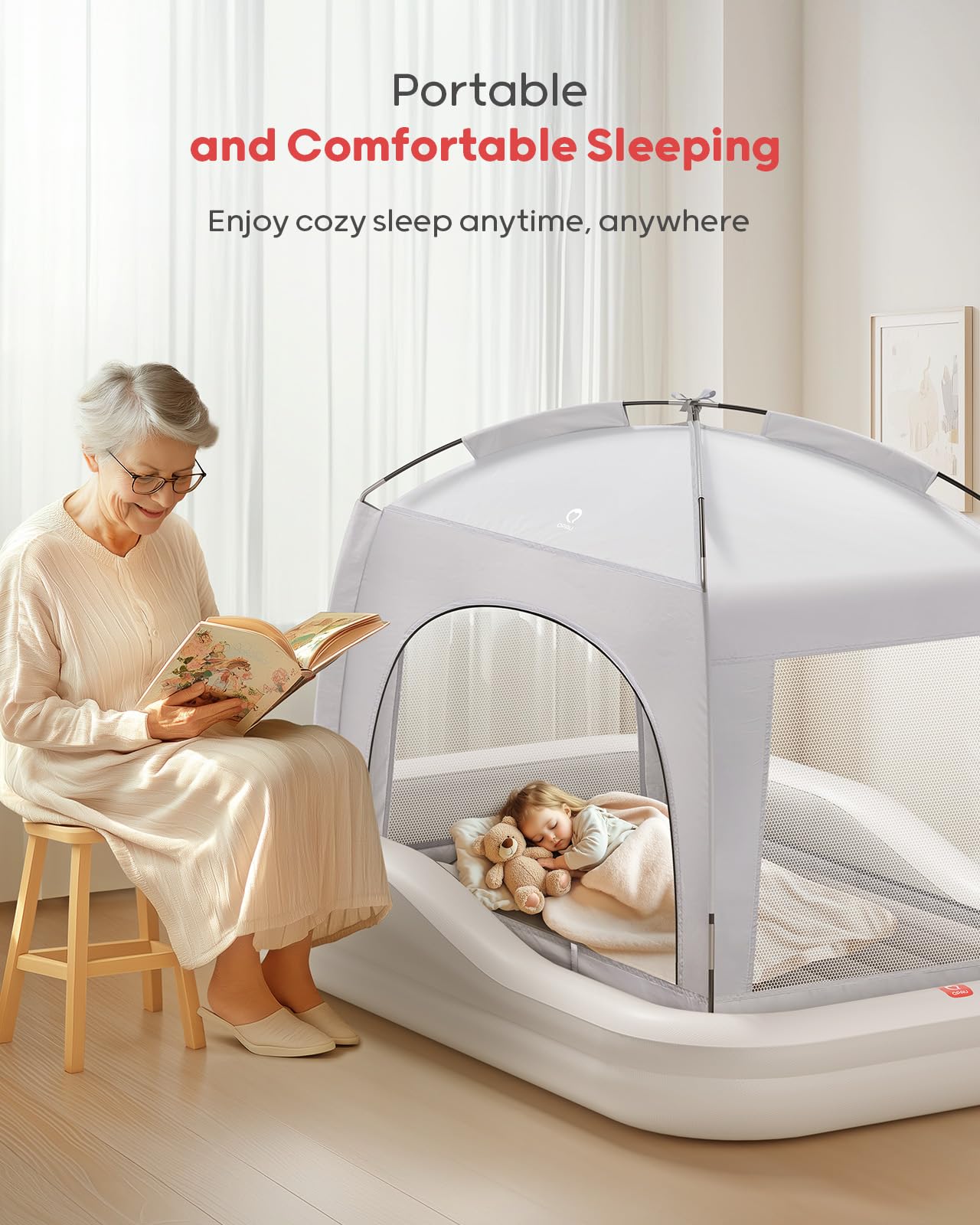 QPAU portable toddler air mattress with travel bag for hotel or grandma's house