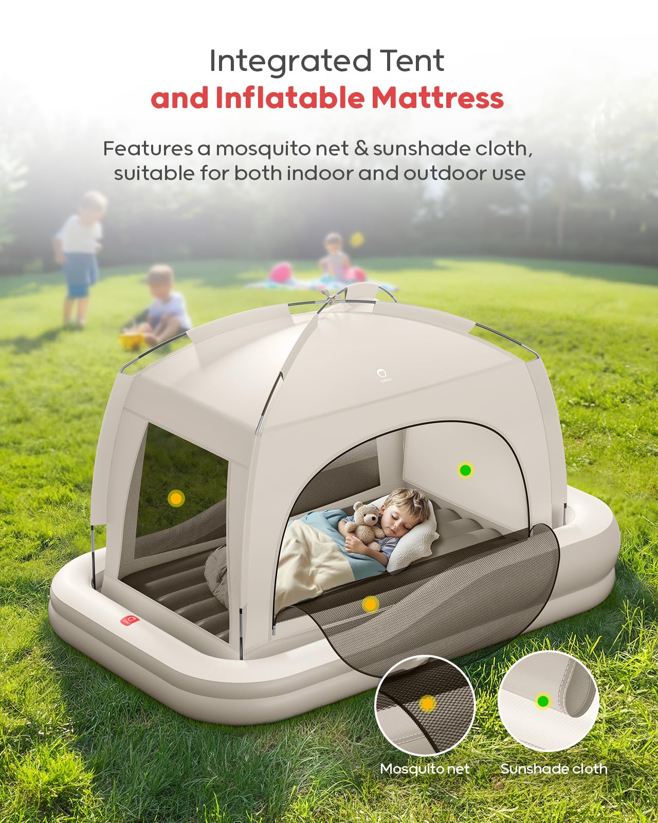 QPAU toddler bed interior view highlights built-in safety bumpers for secure sleep.