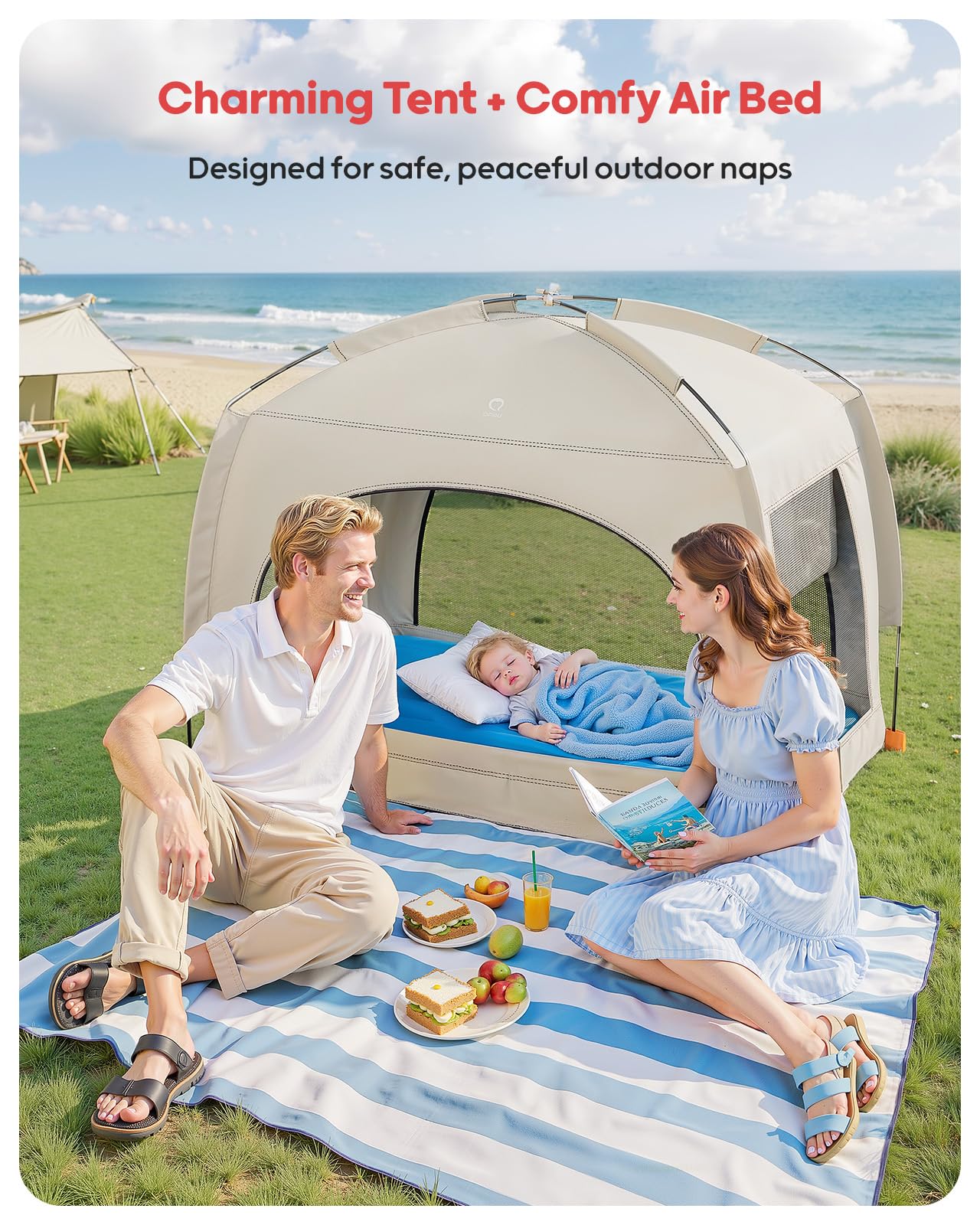 QPAU toddler bed tent inflated for spacious sleep space.