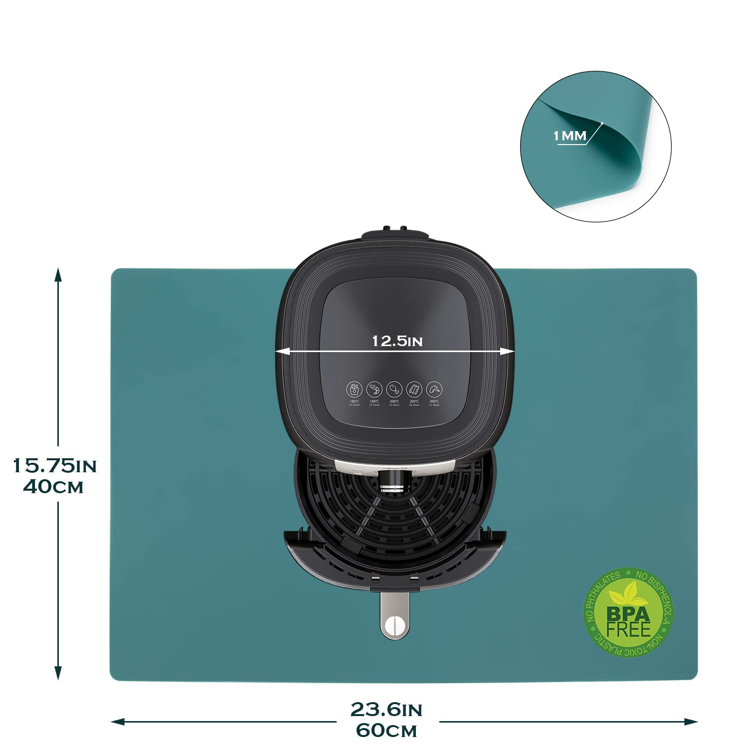 QPIX DIGITAL BPA-free silicone mat stays easy to wipe clean after sauces.