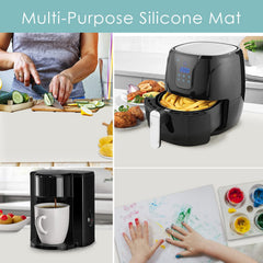 QPix Digital easy-clean silicone mat resists stains and wipes clean after meals.