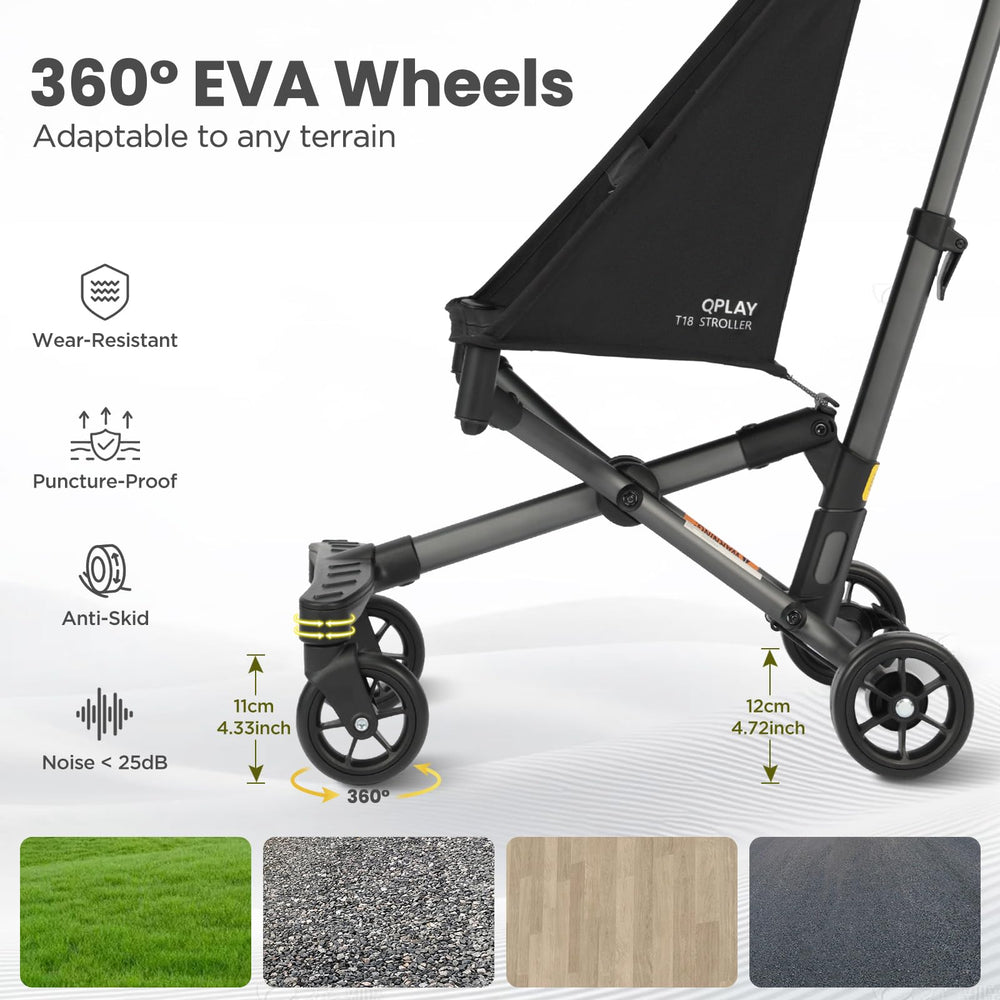 QPLAY rear wheels lock for stability on grass or gravel