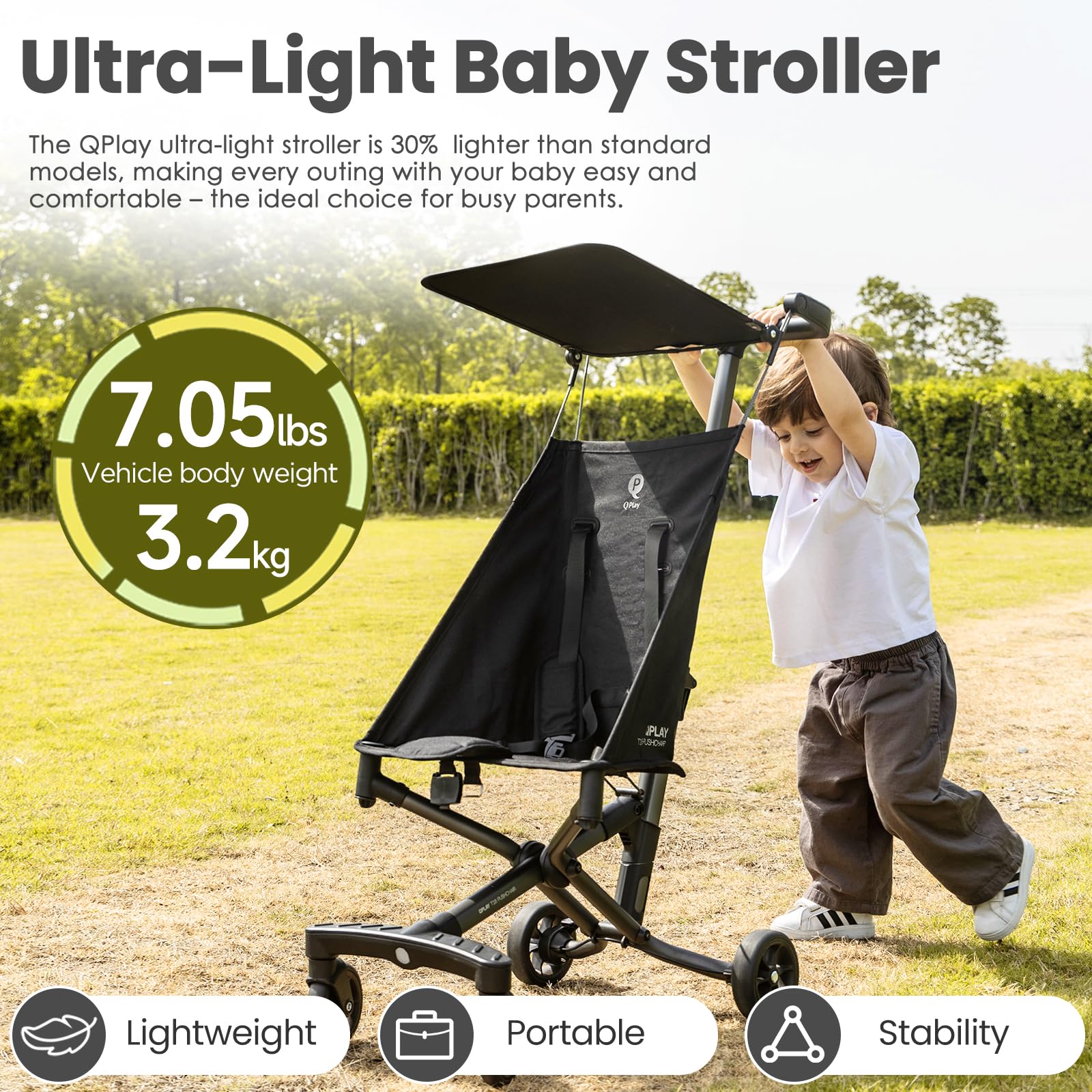 QPLAY travel stroller sun visor UPF50 protects child during strolls