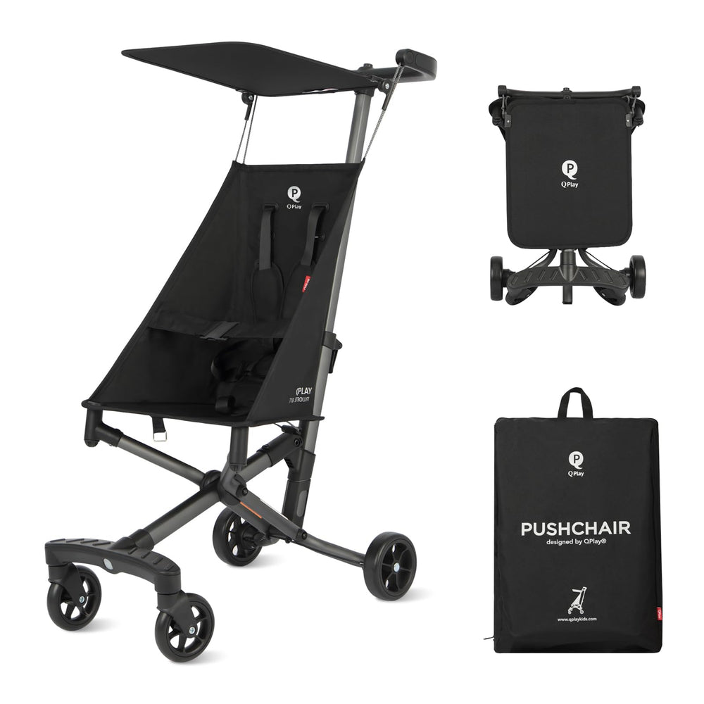 QPLAY ultra lightweight travel stroller folded fits overhead bins for easy travel