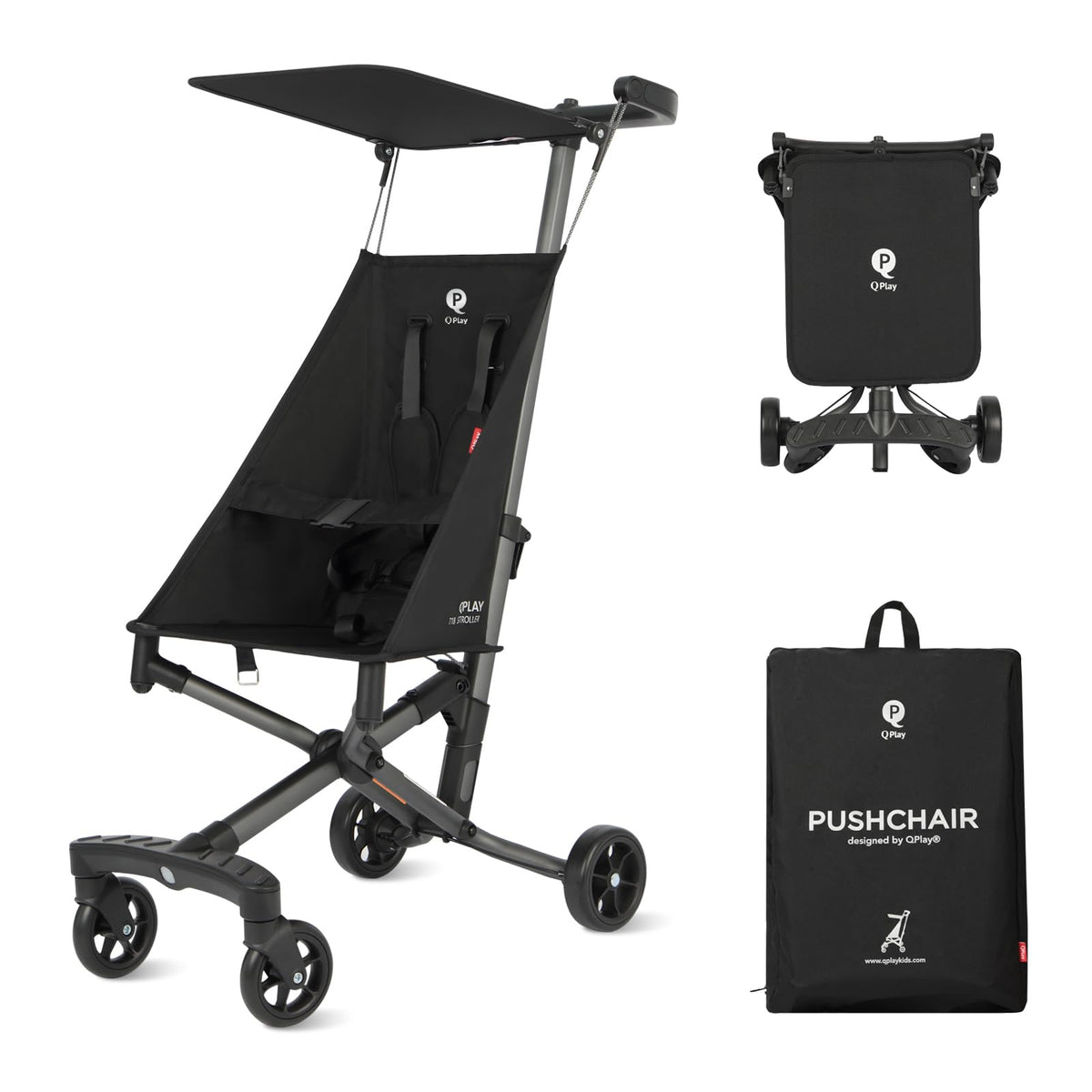 QPLAY ultra lightweight travel stroller folded fits overhead bins for easy travel