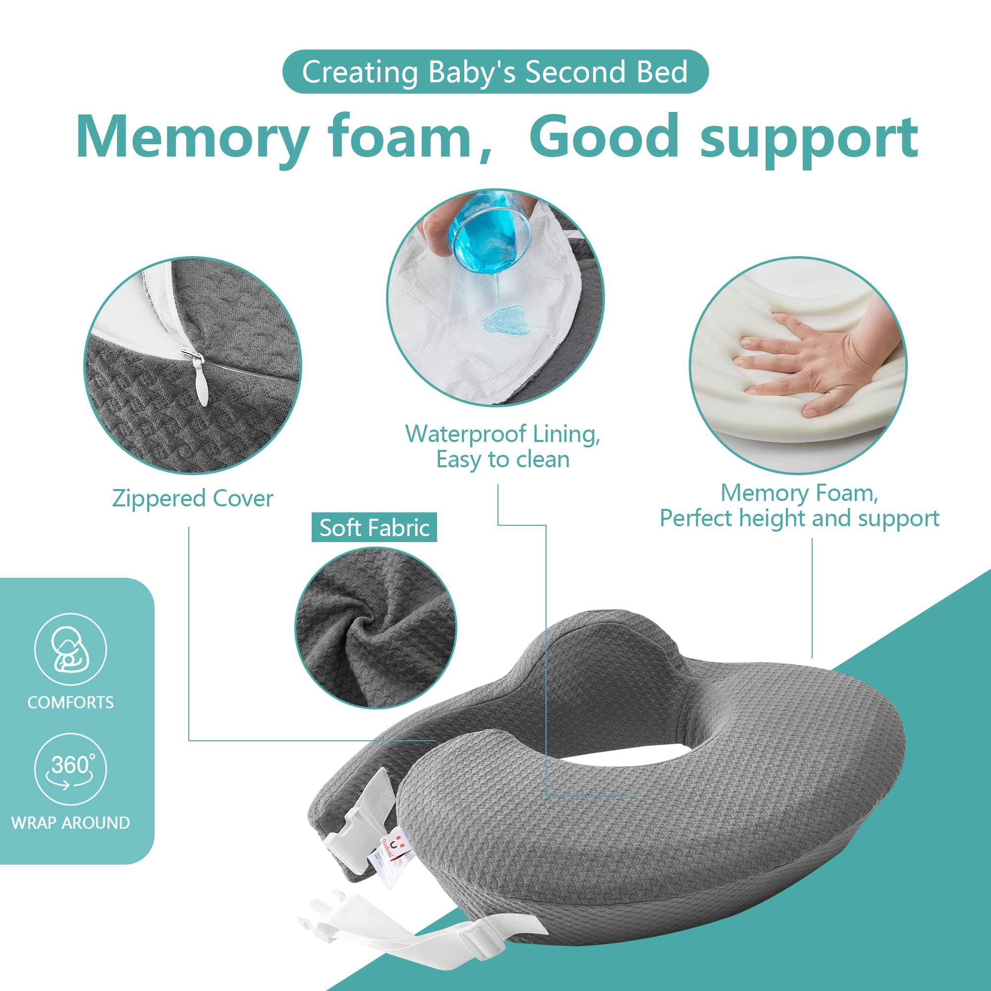 QSTEHEML nursing pillow with machine-washable cover simplifies hygiene and care.
