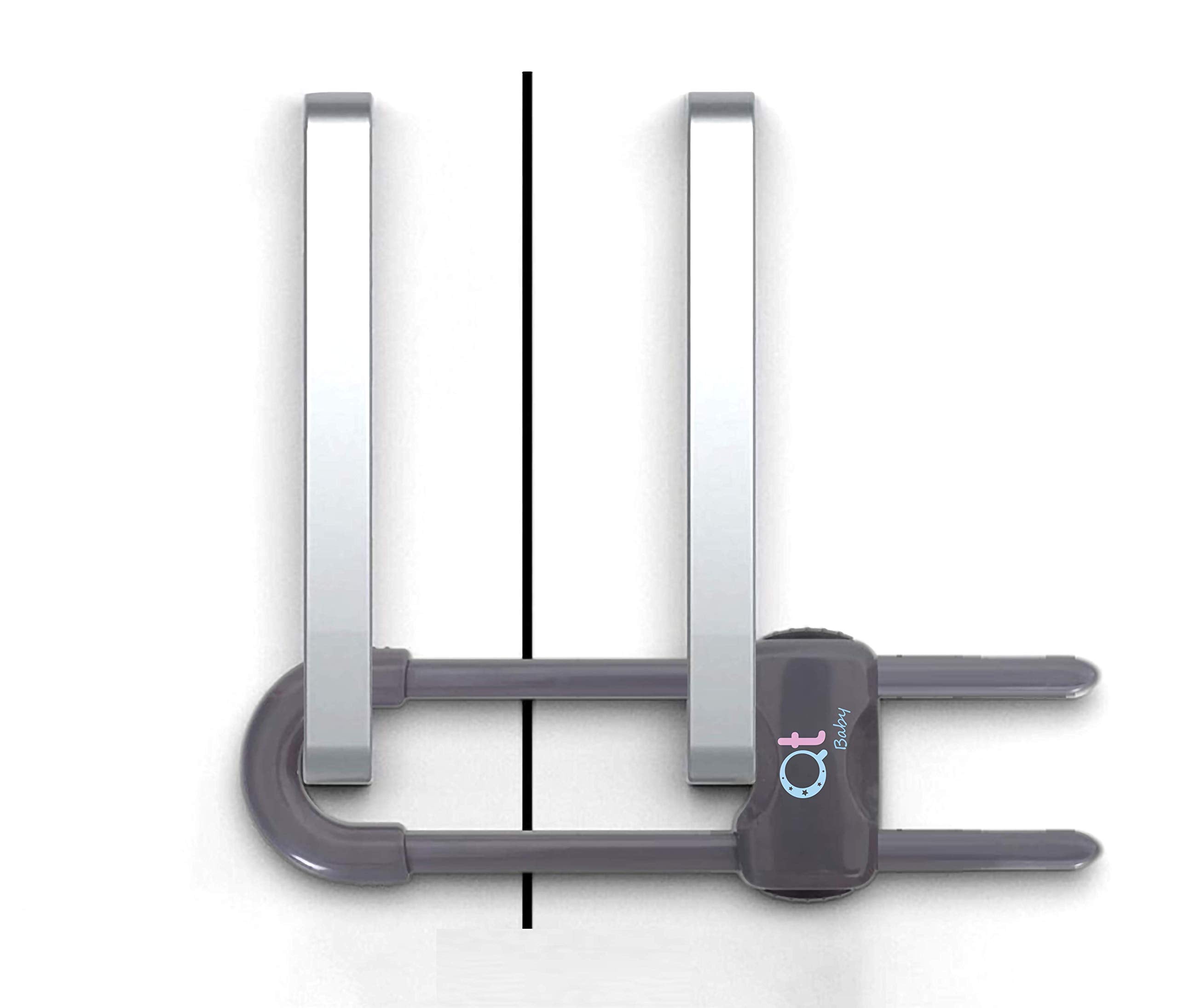 QT BABY Thunder Grey cabinet locks adjustable length from 1 to 6 inches for various cabinet sizes.