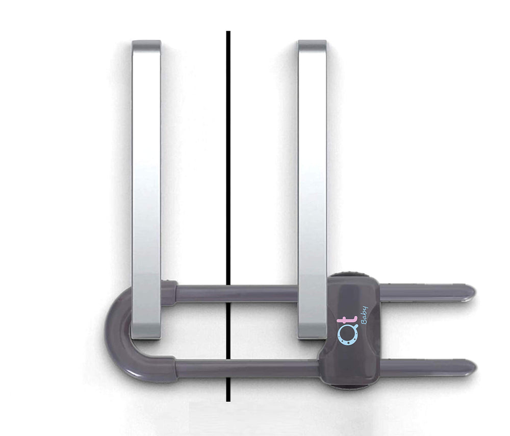 QT BABY Thunder Grey cabinet locks adjustable length from 1 to 6 inches for various cabinet sizes.