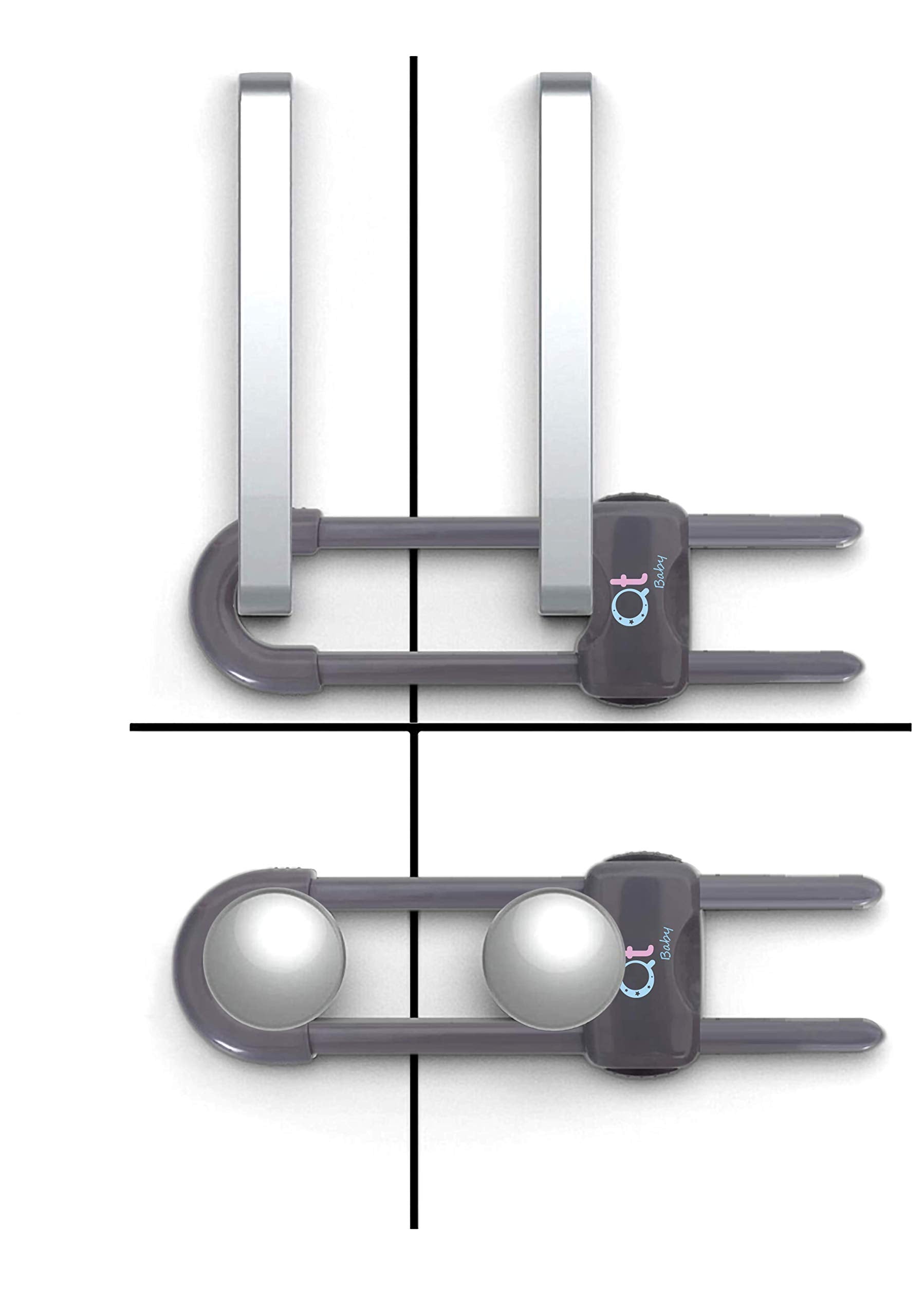 QT BABY Thunder Grey cabinet locks front view in a 12-pack, keeping curious toddlers out of cabinets.
