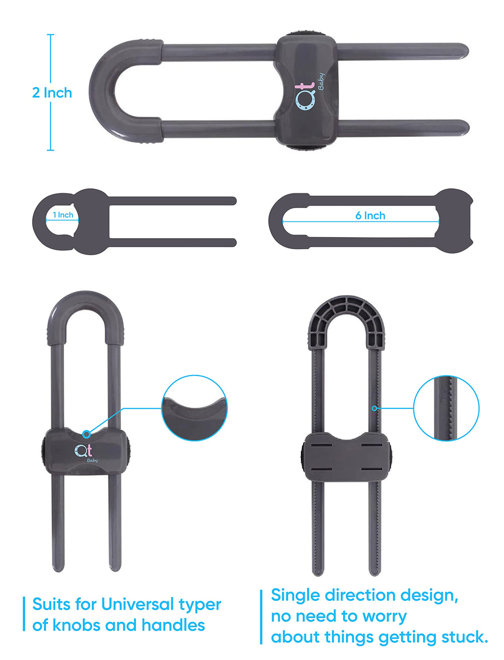 QT BABY cabinet lock securing drawers and fridge doors for everyday child safety.
