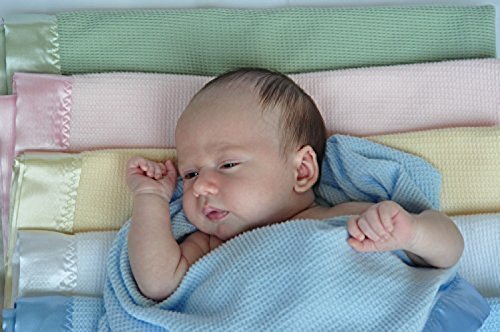 Quadow blue blanket satin trim closeup highlights silky edge for gentle touch.