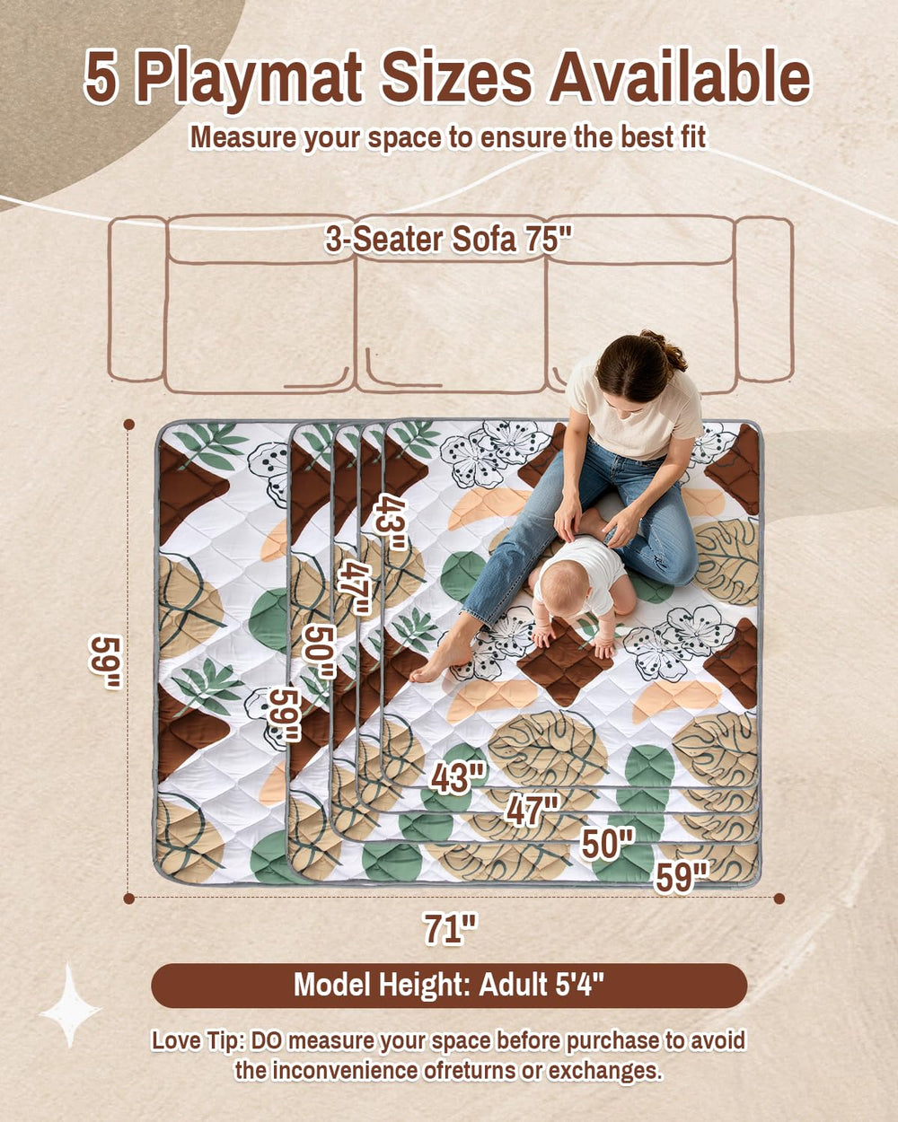 QUAFRET five-sizes display shows versatile sizing compatible with various playpens for growing infants