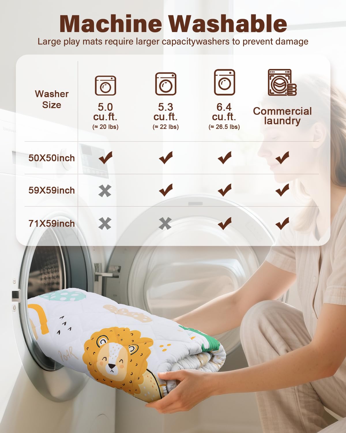 QUAFRET Baby Play Mat machine-washable for simple cleanup after playtime.