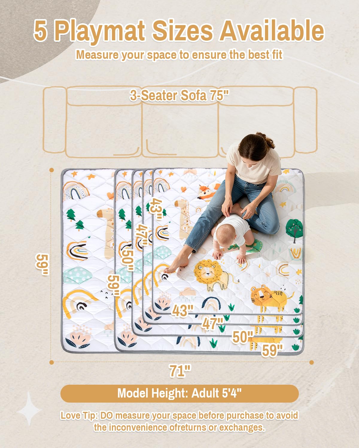 QUAFRET baby play mat non-slip base provides stable crawling surface