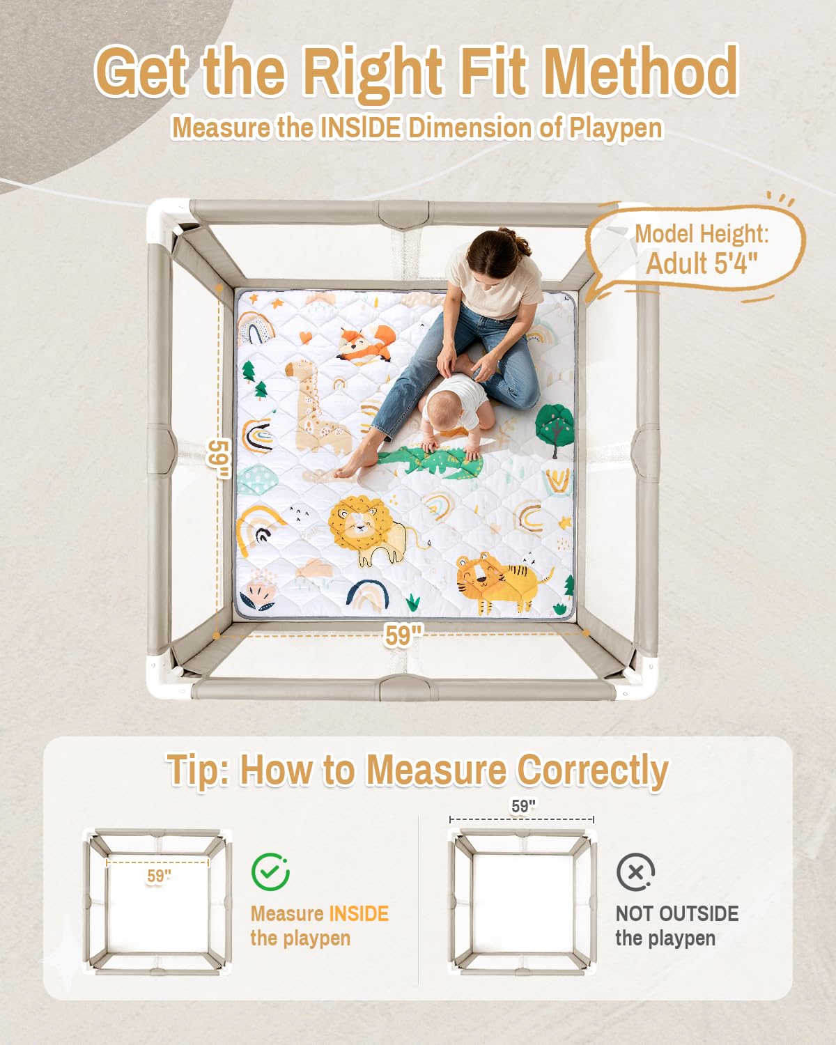 QUAFRET Baby Play Mat non-slip base keeps babies stable during crawls.