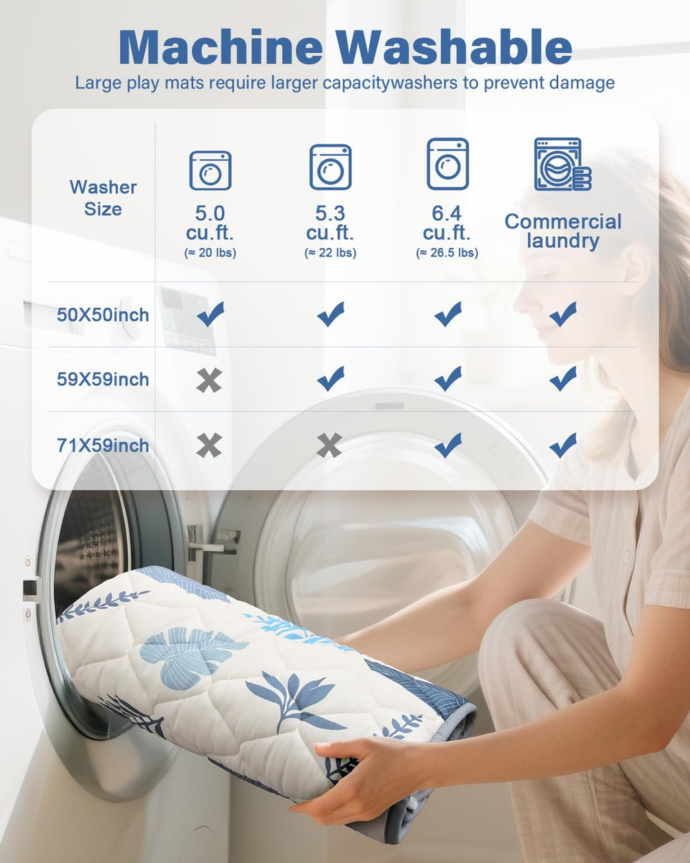 Quafret baby play mat machine-washable simplifies cleanup after messy play.