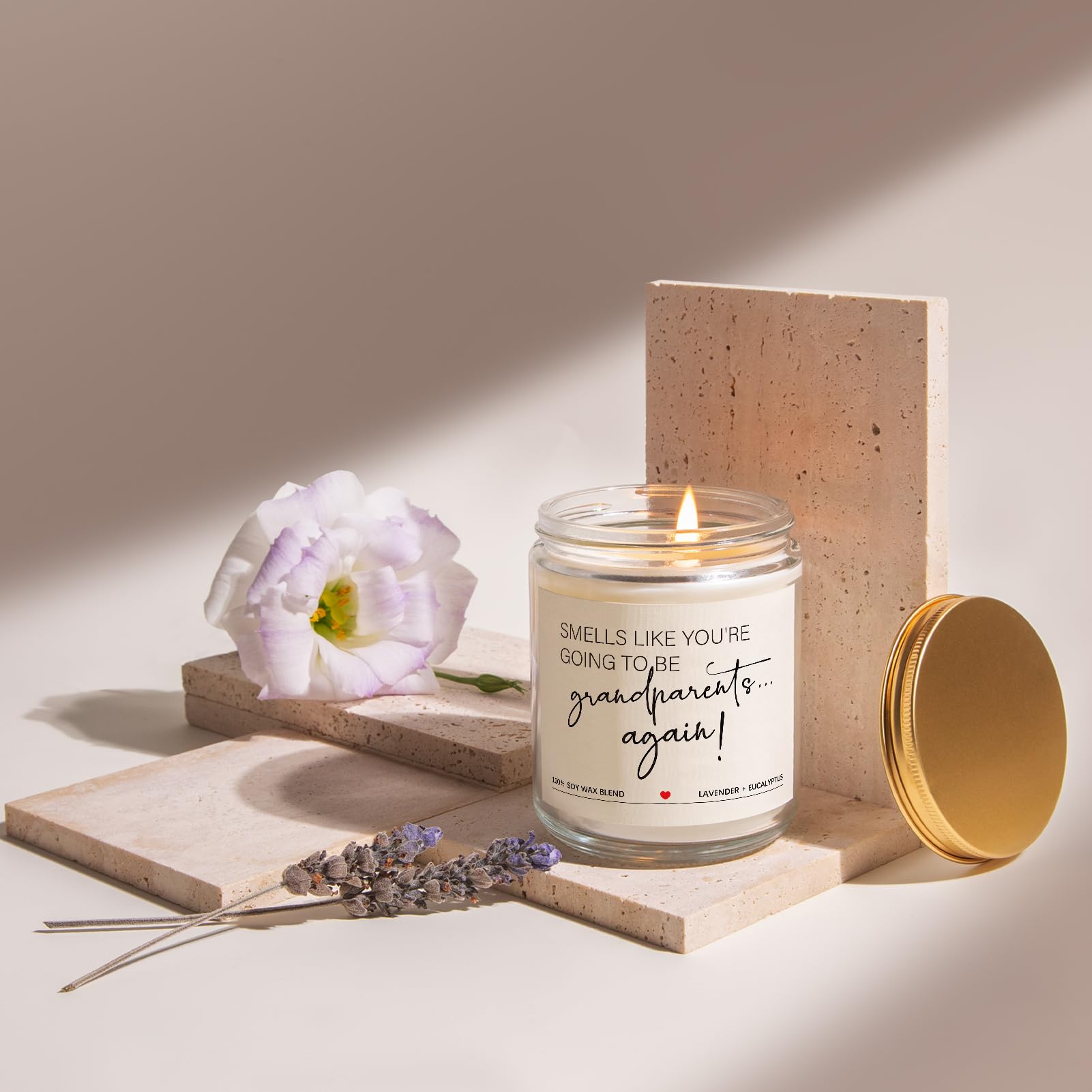 Quaintir lavender candle with recyclable glass carrier complements décor and serves as keepsake