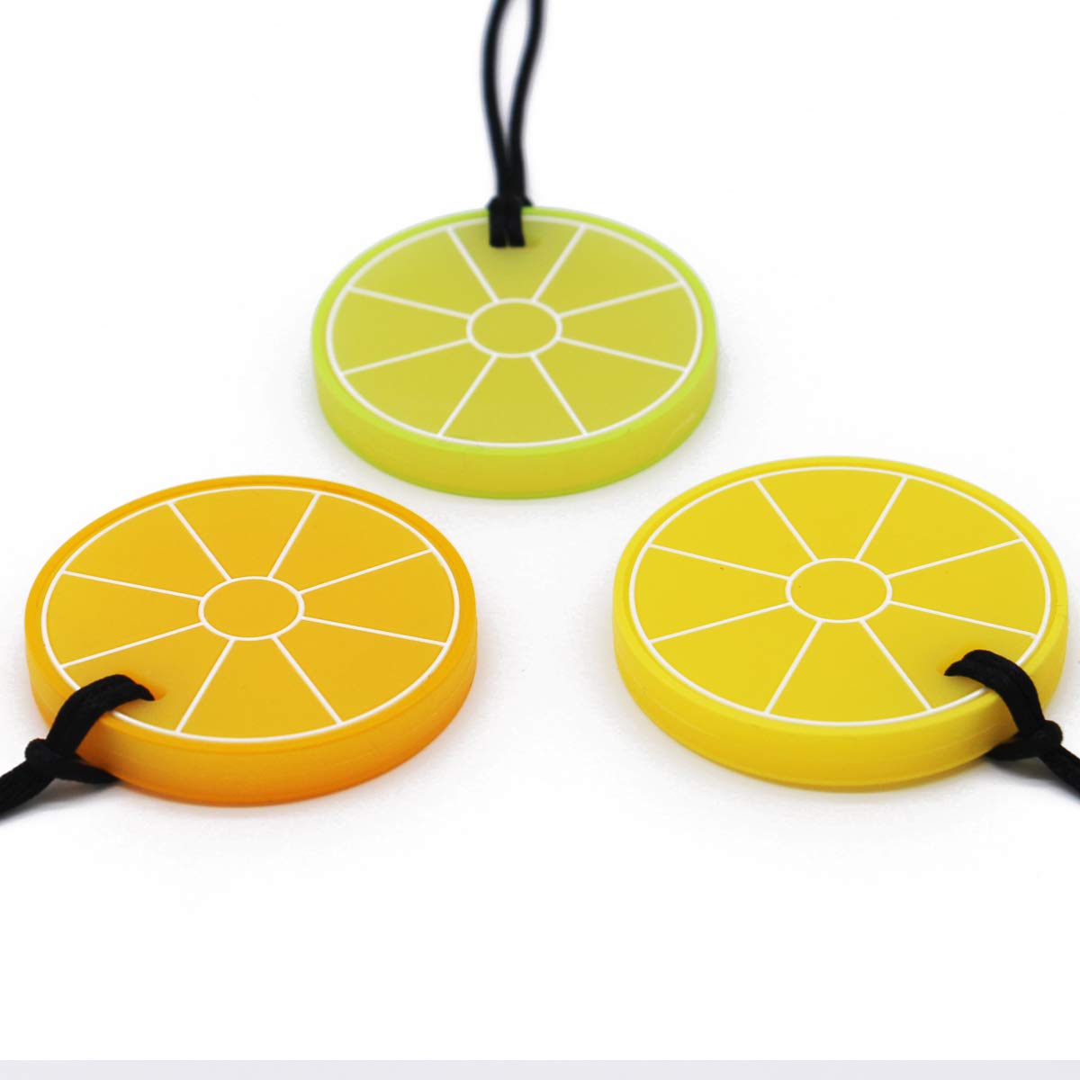 QUALEAP AMBER lemon slice design highlights fashionable, sensory-friendly outfit accessory.