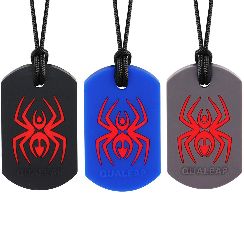 QUALEAP AMBER Spider Sensory Chew Necklace front view offers discreet chew outlet for fidgety kids.