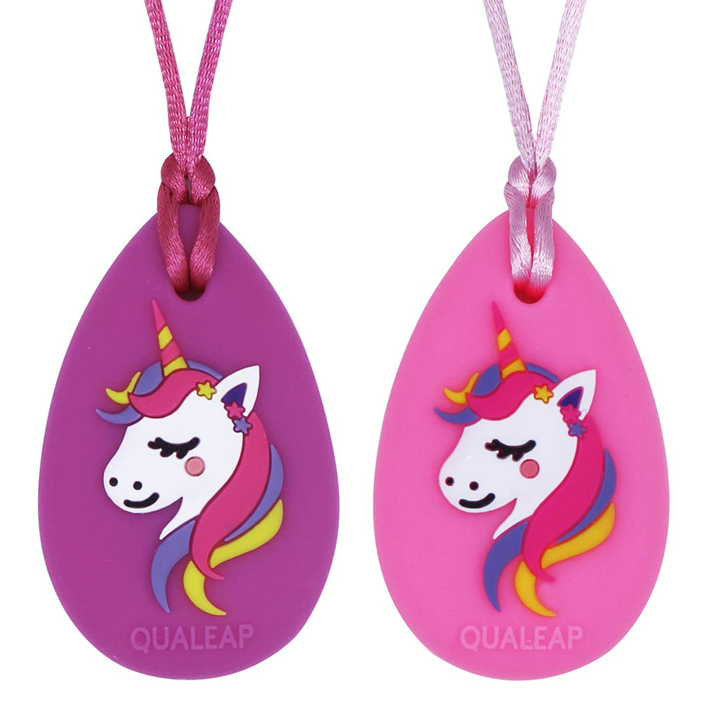 QUALEAP AMBER Unicorn chew necklace pendant for calming sensory focus.