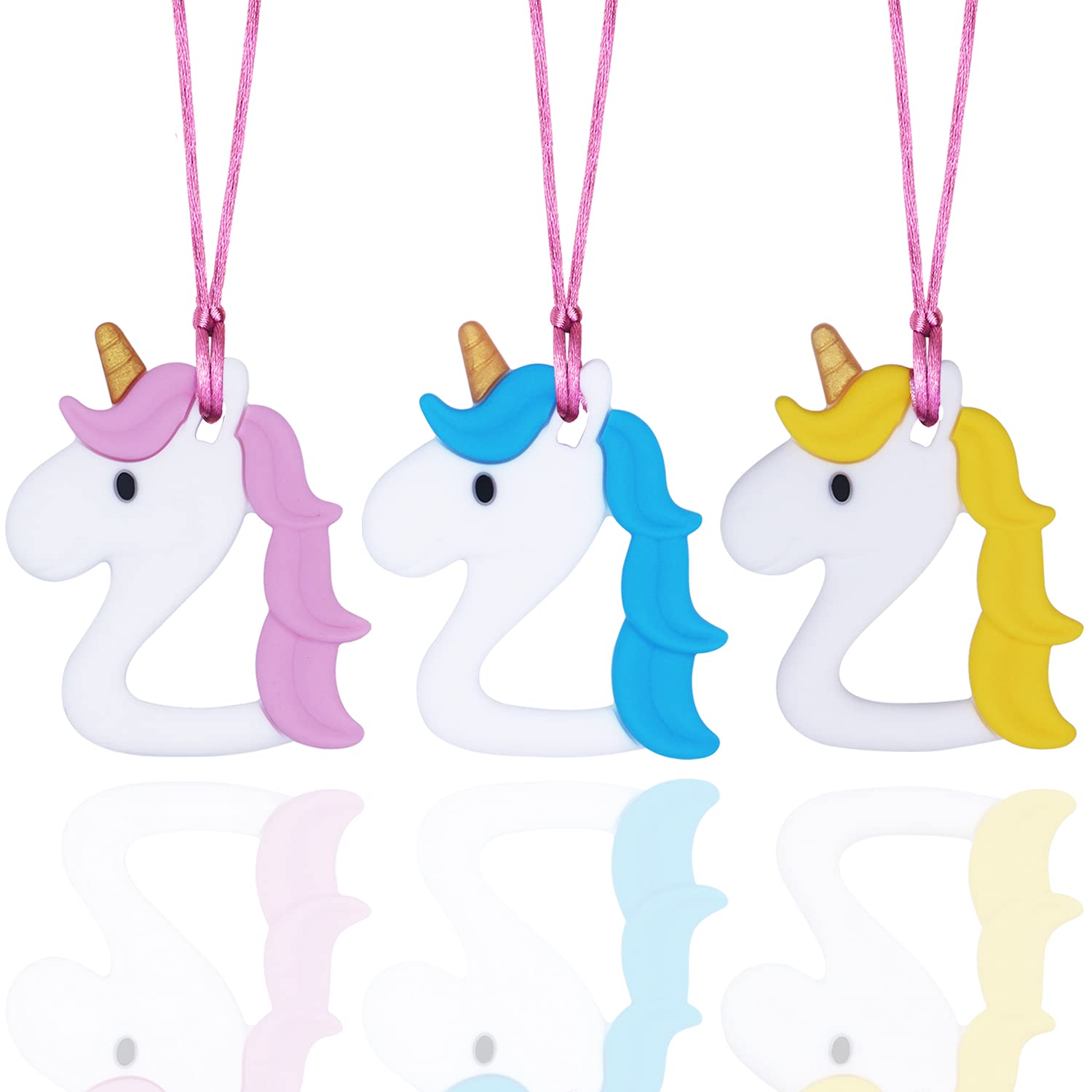 QUALEAP AMBER unicorn sensory chew necklace provides a calming outlet for kids