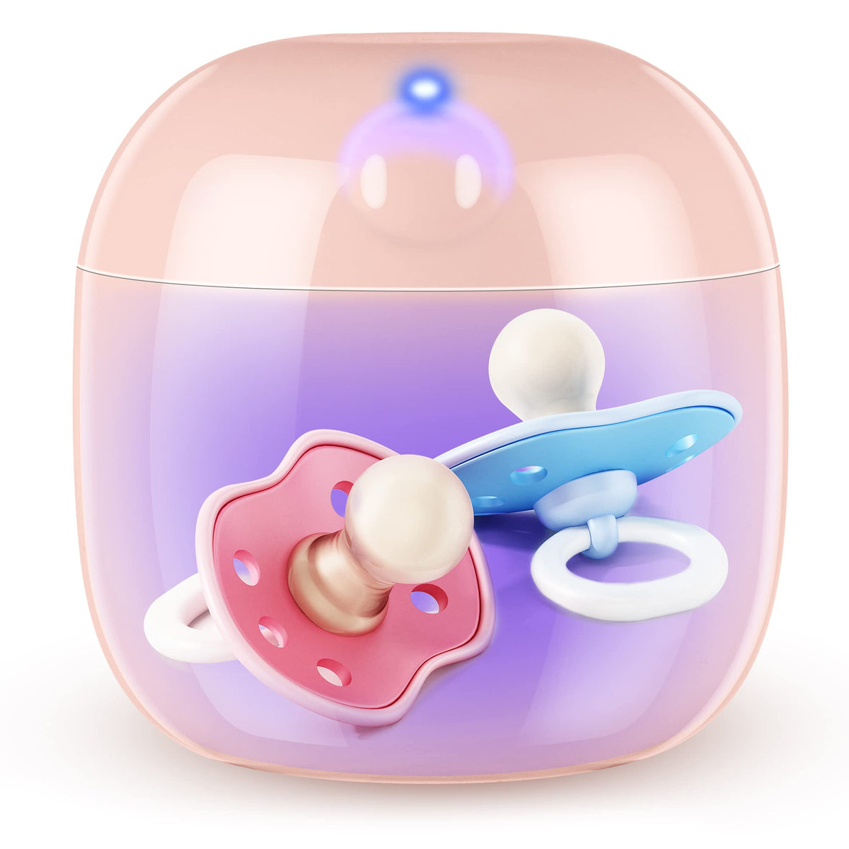 Qualirey portable disinfection case open for travel-friendly pacifier cleaning.