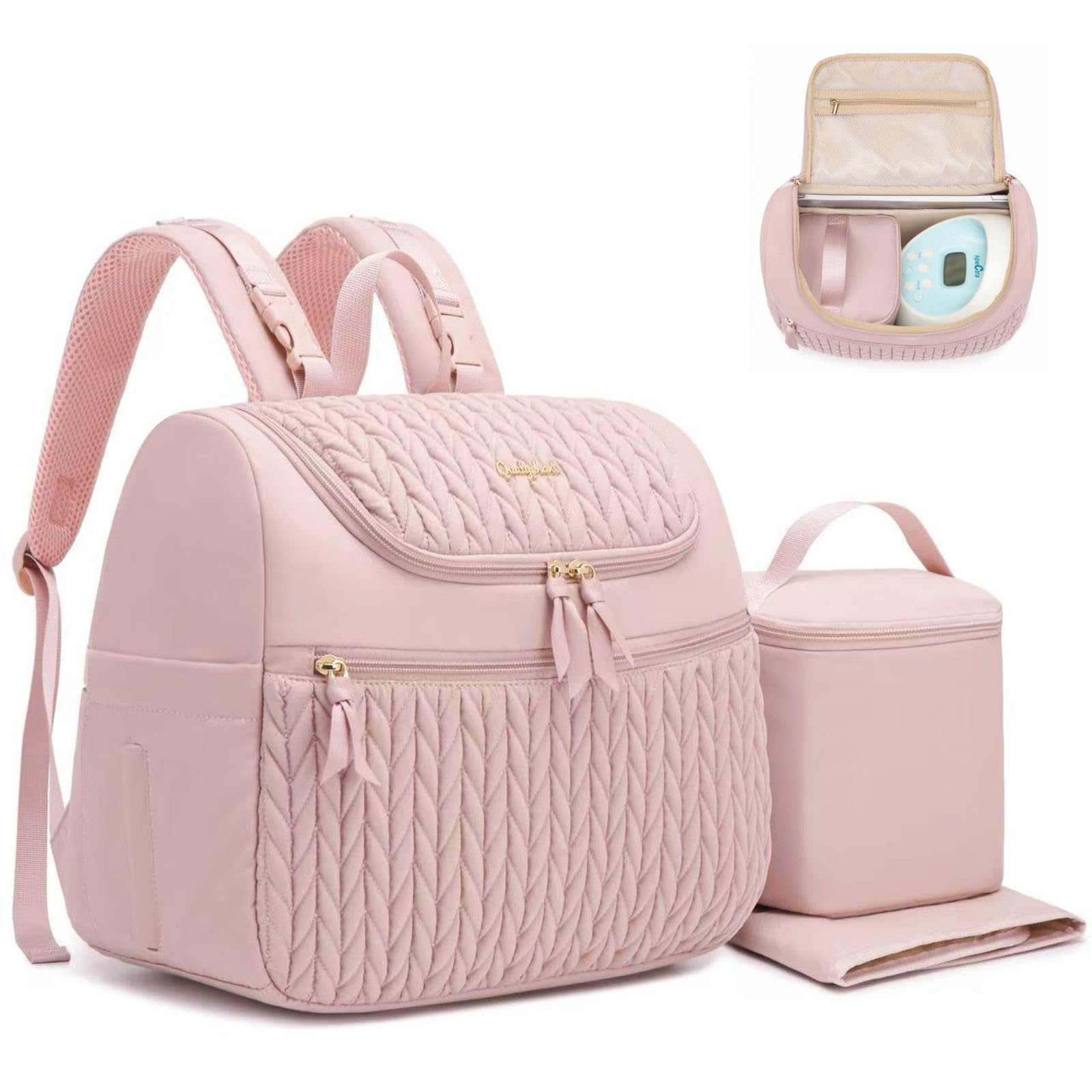 Qualyphant breast pump backpack pink with portable pumping on the go