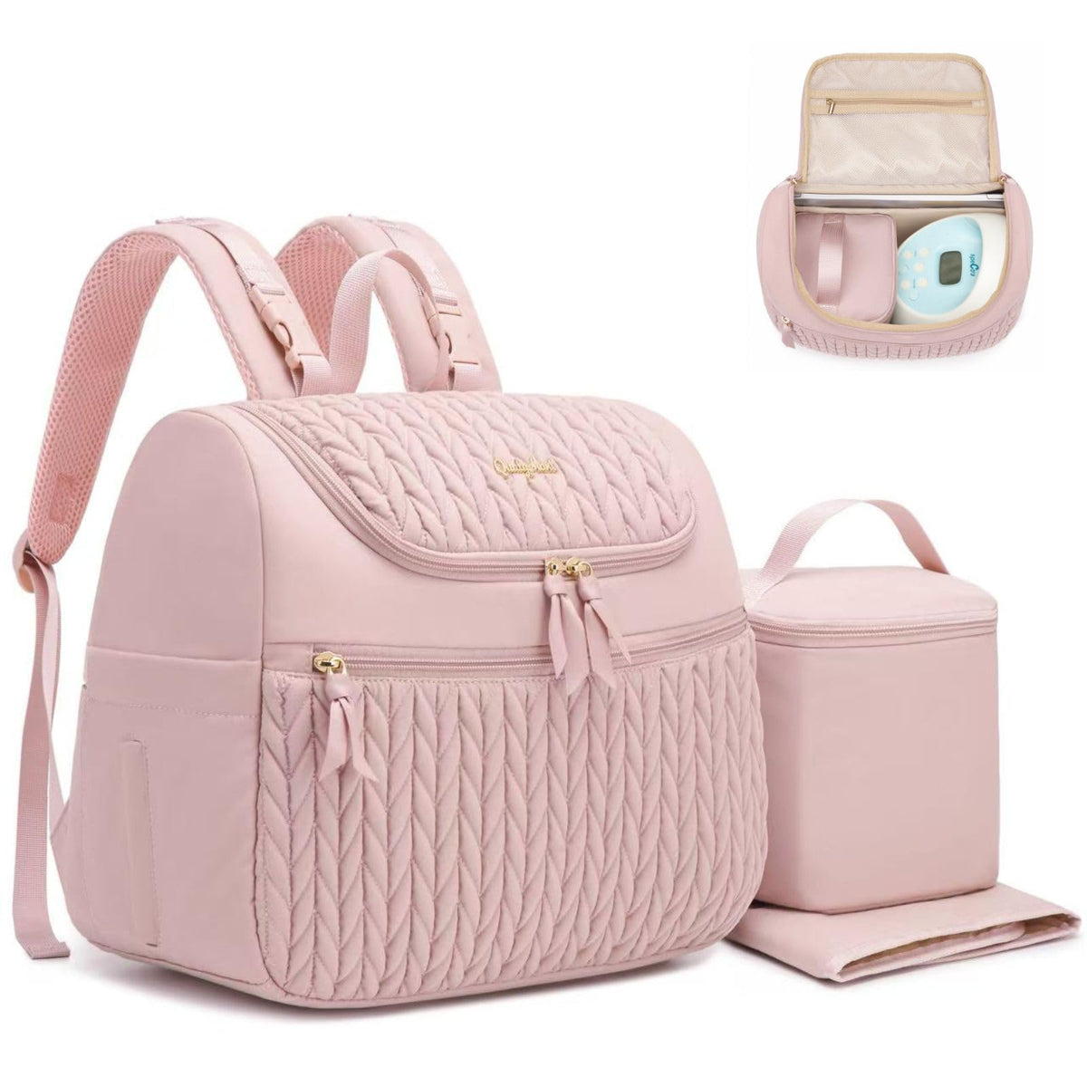 Qualyphant breast pump backpack pink with portable pumping on the go