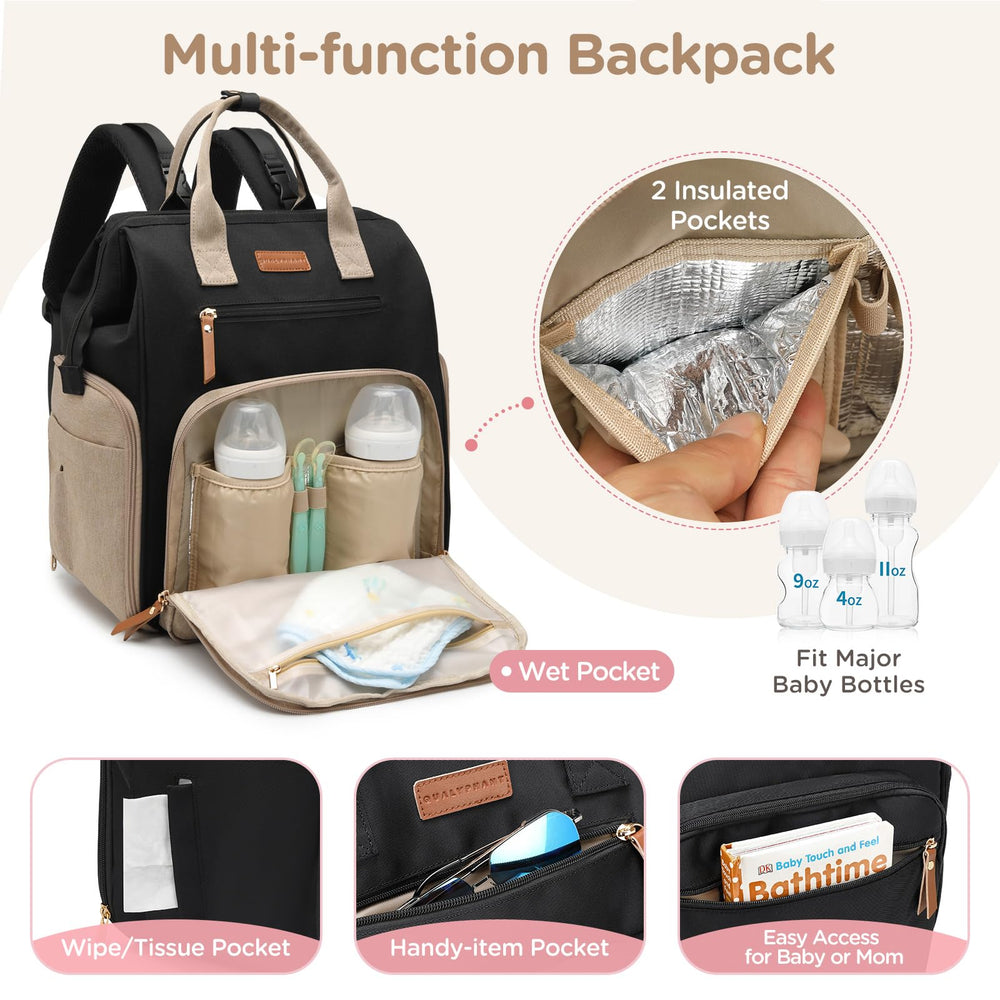 Qualyphant convertible diaper bag with 14 pockets and organized storage