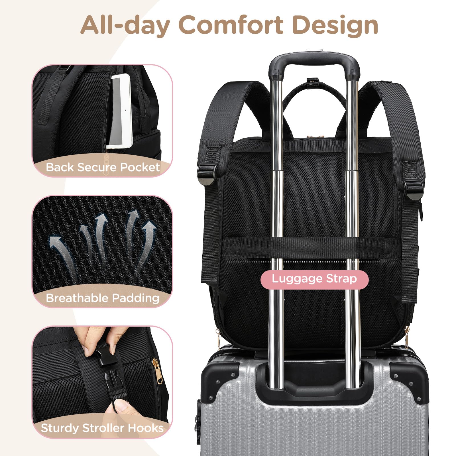 Qualyphant diaper backpack with multiple pockets and front organizers for essentials.