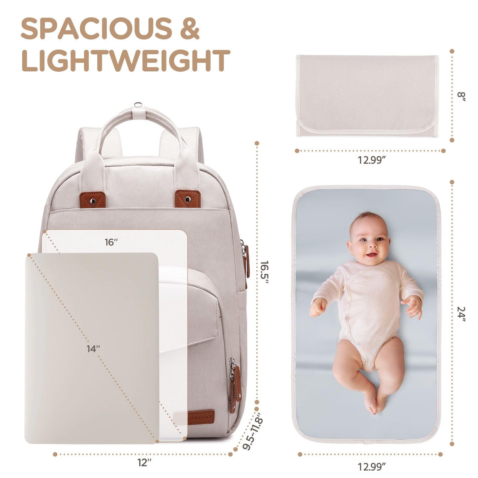 Qualyphant changing pad included for quick diaper changes on the move