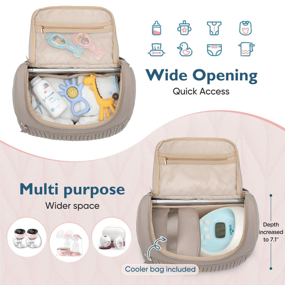 Qualyphant diaper backpack includes changing pad for quick changes