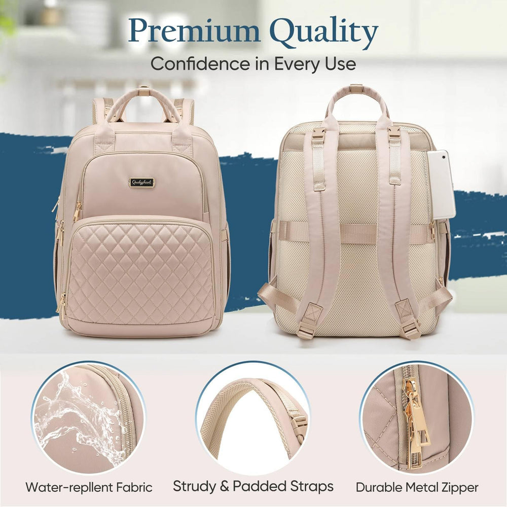 Qualyphant diaper bag backpack 180-degree opening provides quick access to essentials.