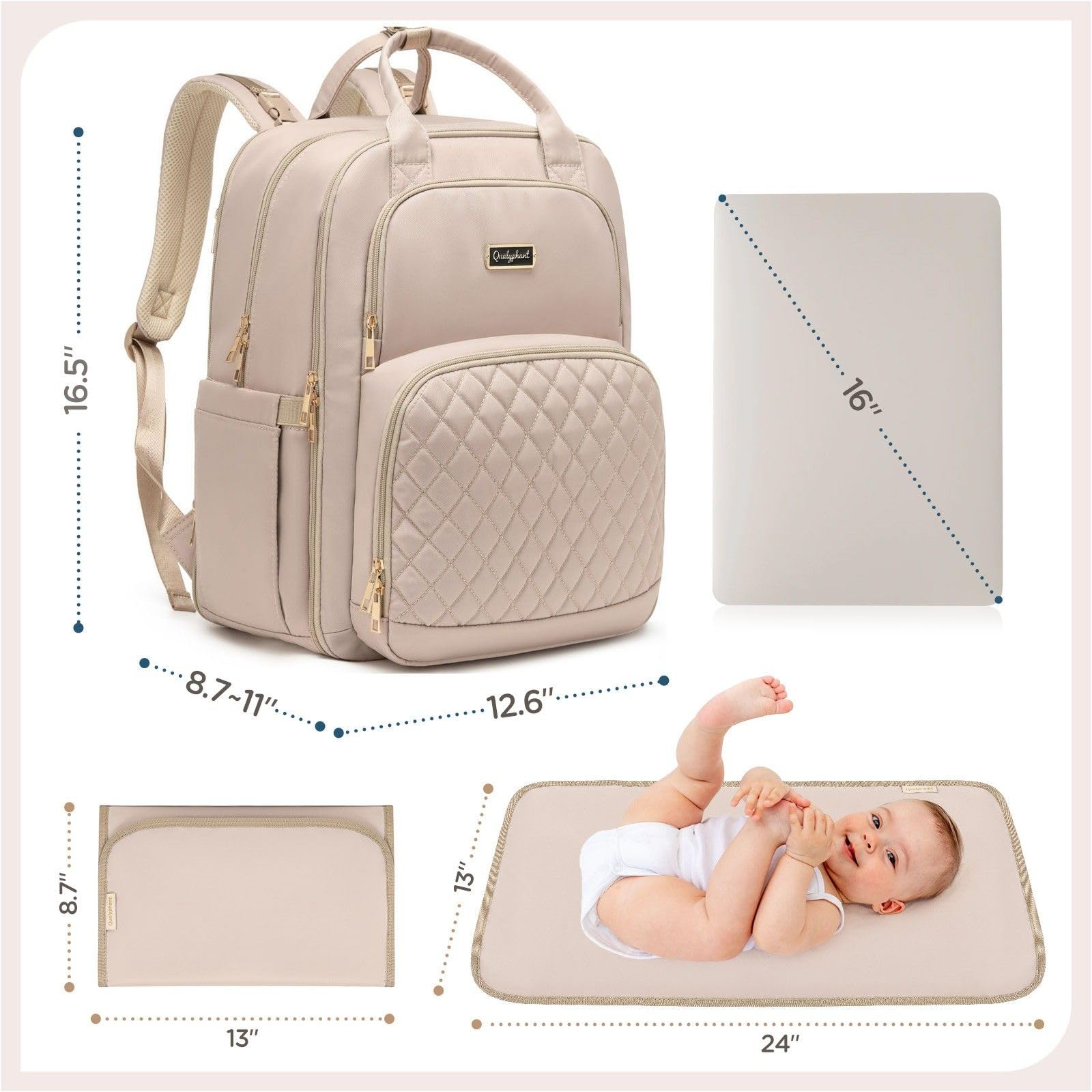 Qualyphant diaper bag backpack ergonomic shoulder straps reduce fatigue on busy days.