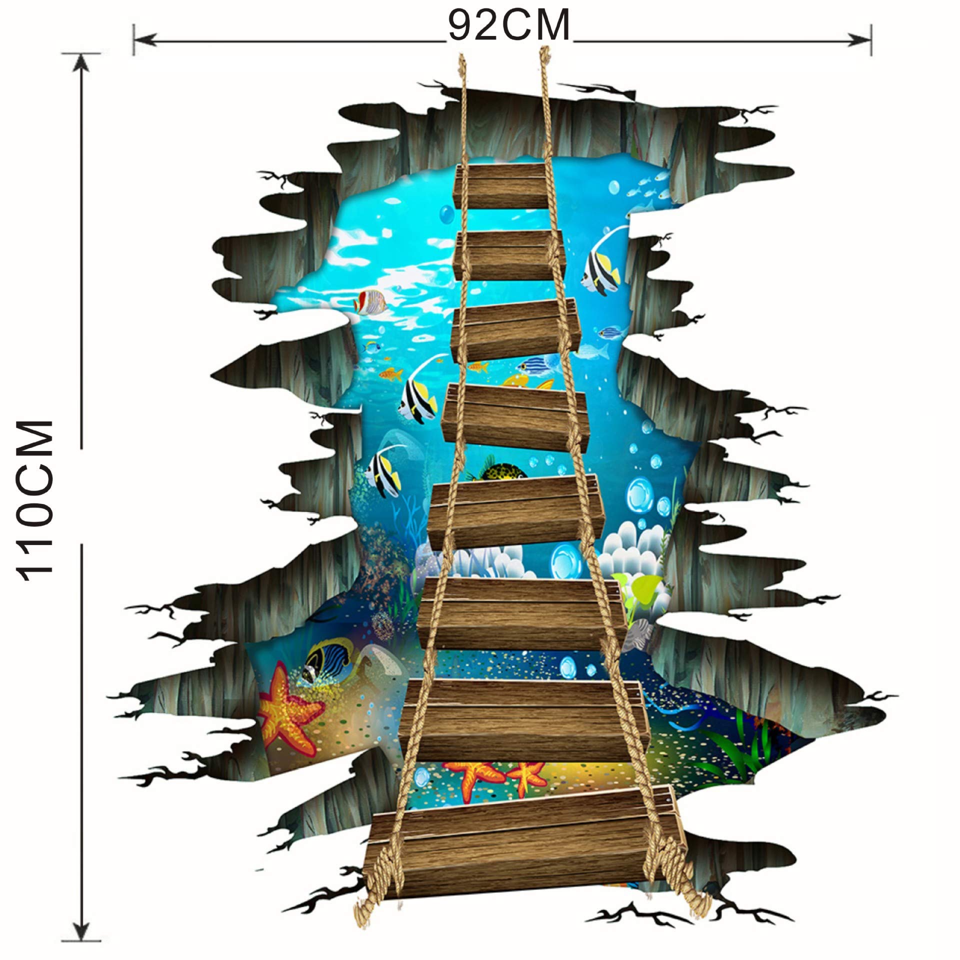 Quanhaigou 3D floor stickers living room sea world mural idea