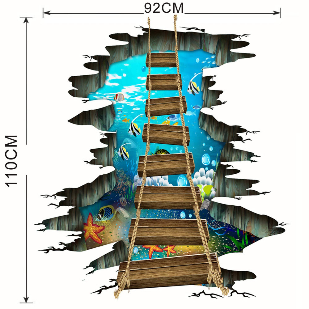 Quanhaigou 3D floor stickers living room sea world mural idea