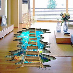 Quanhaigou 3D floor stickers wooden suspension bridge as focal room accent