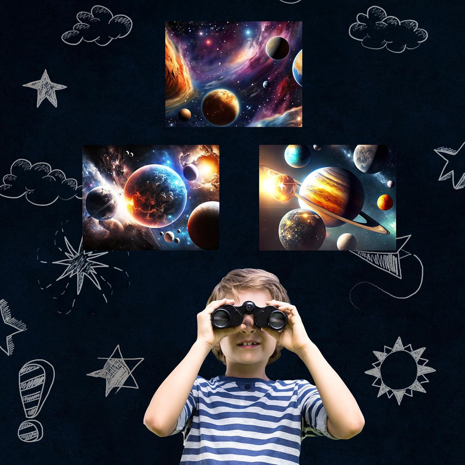 Quanhaigou Glow Space Wall Decals Earth and Galaxy glow set enhances bedtime mood.