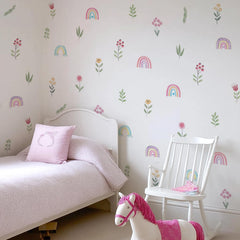 QUCHENG boho wall decal with flowers and leaves adds cozy girl bedroom detail.