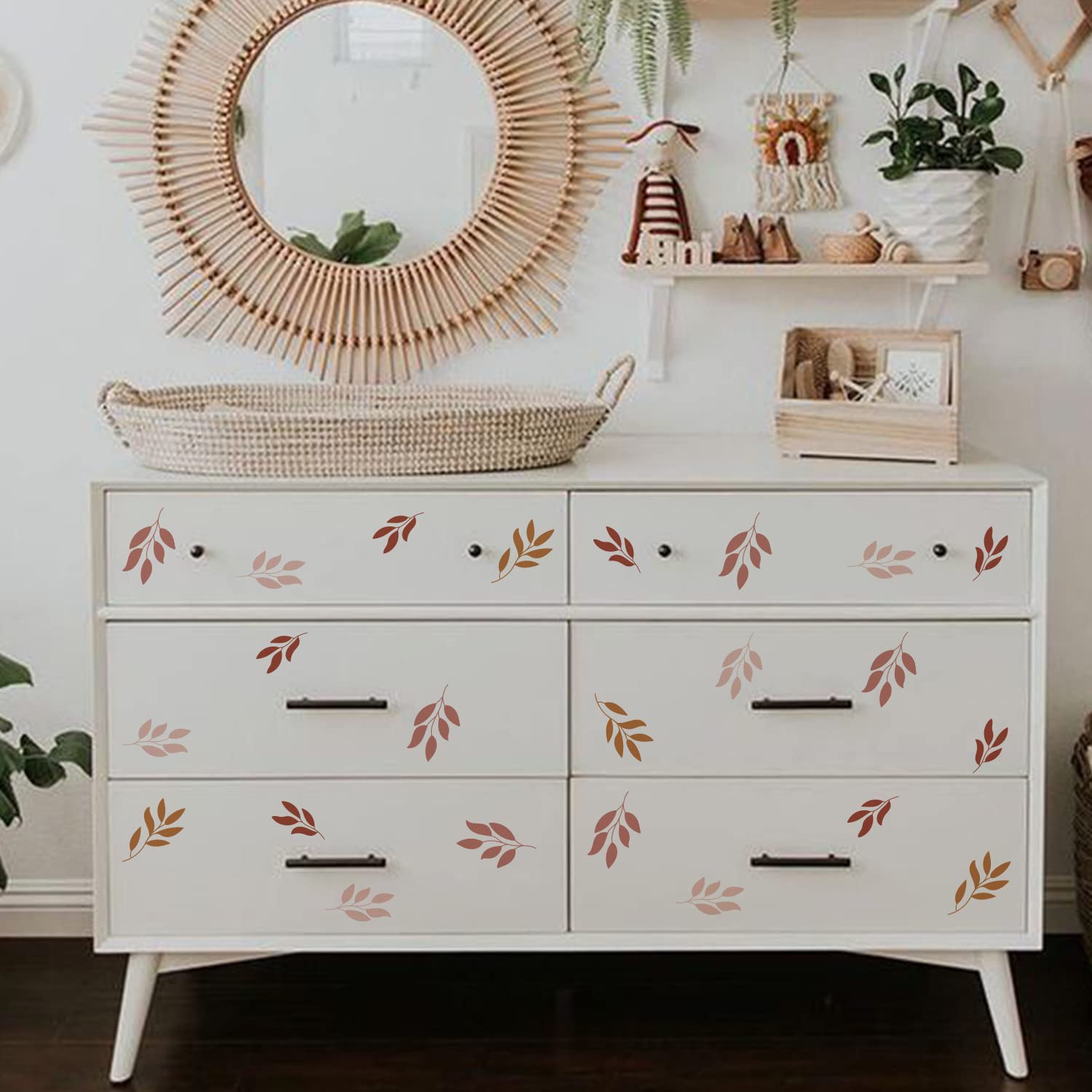 QUCHENG Boho wall stickers dresser cabinet decor transform furniture fronts with playful patterns.