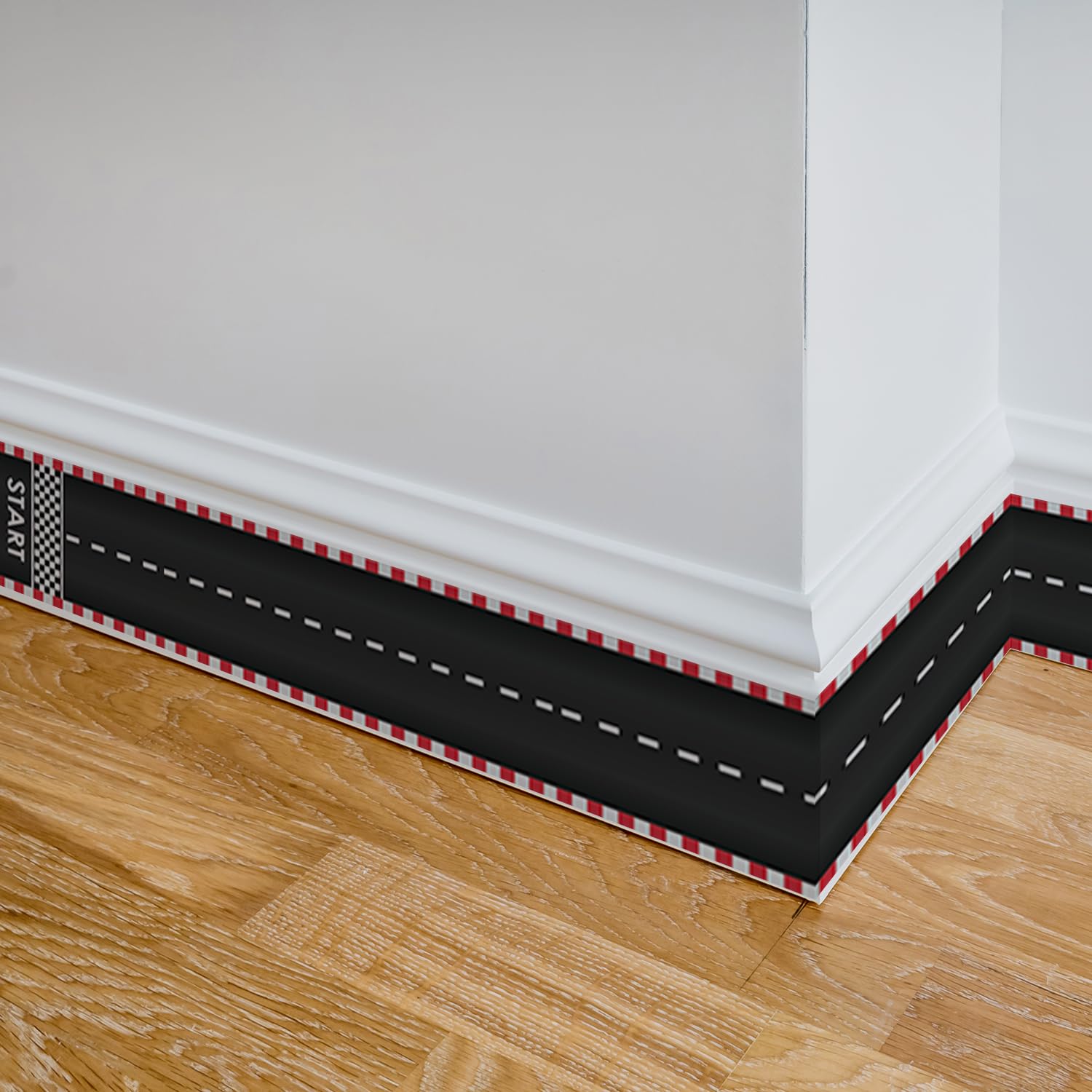 QUCHENG wall border road stickers for nursery decor; easy-to-install, removable, kid-friendly wall accents.