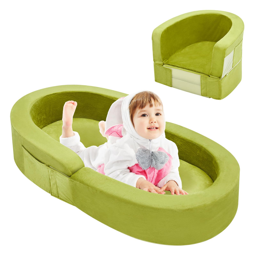 QUCHI toddler travel bed folded compact for easy storage and travel.